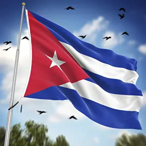 Latin America Flags Drucke: Flag of Cuba, This is a computer generated and 3d rendered image