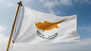 European National Flag Drucke: The flag of Cyprus flutters in the wind