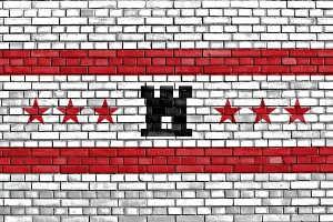 Painted Brick Wall Drucke: Flag of Drenthe painted on brick wall