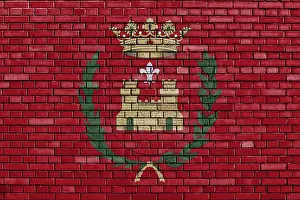 Painted Brick Wall Drucke: Flag of Elda painted on brick wall