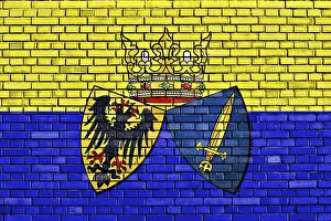 Brick Wall Art Drucke: Flag of Essen painted on brick wall
