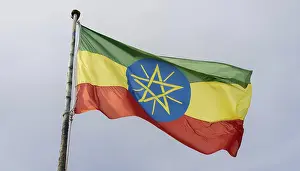Isolated National Emblem Drucke: The flag of Ethiopia, fluttering in the wind
