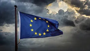 Symbolic Picture Europe Drucke: The flag of the EU flutters in the wind
