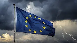European National Colors Drucke: The flag of the EU flutters in the wind