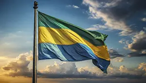 Central Africa Flag Drucke: The flag of Gabon flutters in the wind