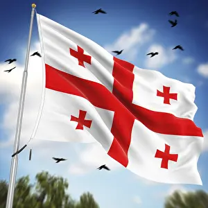 European Country Flags Drucke: Flag of Georgia, This is a computer generated and 3d rendered image