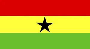 Drucke von Die Flagge Ghanas, ein Symbol der nationalen Identität und Einheit des westafrikanischen Landes. Die farbenfrohe Fahne zeigt drei horizontal angeordnete Streifen in den Farben Rot, Gold und Grün Ghana Drucke: Flagge Ghanas