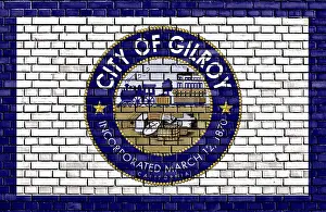 Deserted Brick Structures Drucke: Flag of Gilroy painted on brick wall