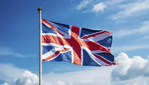 British Nationality Symbol Drucke: The flag of Great Britain flutters in the wind