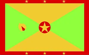 Drucke von Die Flagge von Grenada ist ein Symbol der nationalen Identität des karibischen Inselstaates. Die Farben Rot, Gelb und Blau symbolisieren die Werte Freiheit, Gerechtigkeit und Einheit Verwandte Bilder Drucke: Flagge von Grenada