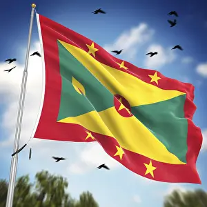Windward Islands Flag Design Drucke: Flag of Grenada, This is a computer generated and 3d rendered image