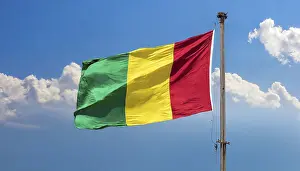 Digital Composing Of A Flag Drucke: The flag of Guinea, fluttering in the wind