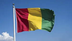 Flag Fluttering In Wind Drucke: The flag of Guinea, fluttering in the wind