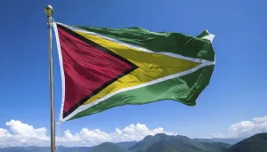 Blue Sky State Flag Drucke: The flag of Guyana, fluttering in the wind