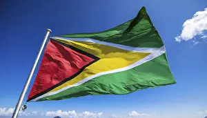 South American Flag Drucke: The flag of Guyana, fluttering in the wind