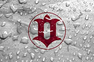 Detailed Image Of A Flag Drucke: Flag of Hitachi with rain drops