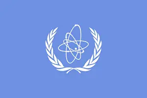 Uninhabited Land With Flags Drucke: Flag of IAEA, Vector illustration