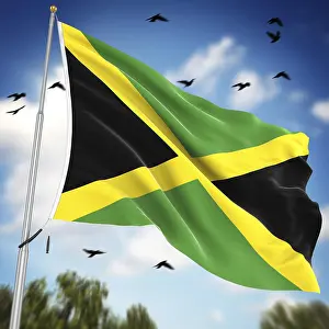 Caribbean Country Flags Drucke: Flag of Jamaica, This is a computer generated and 3d rendered image