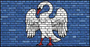 European National Flag Design Drucke: Flag of Jonava painted on brick wall