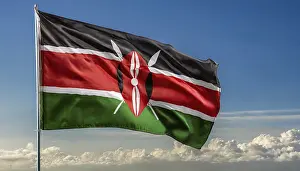 Kenya Flag Drucke: The flag of Kenya flutters in the wind