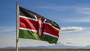 East Africa State Flag Drucke: The flag of Kenya flutters in the wind