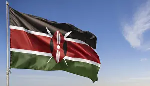 East Africa State Flag Drucke: The flag of Kenya flutters in the wind