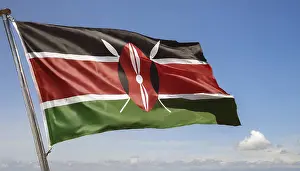 East Africa State Flag Drucke: The flag of Kenya flutters in the wind