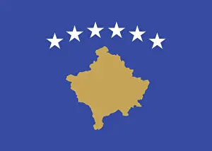 Drucke von Das Flaggenmotiv des Kosovo, ein Symbol der nationalen Identität und Einheit Kosovo Drucke: Flagge des Kosovo