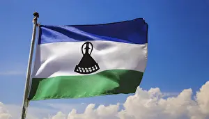 Lesotho Flag Drucke: The flag of Lesotho, fluttering in the wind