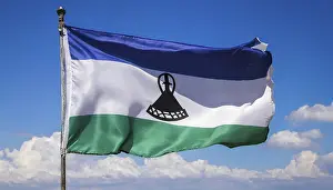 African State Flags Drucke: The flag of Lesotho, fluttering in the wind