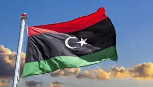 Maghreb State Flag Drucke: The flag of Libya, fluttering in the wind