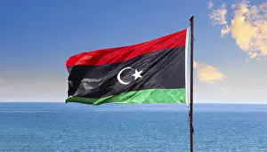 Maghreb States Flag Drucke: The flag of Libya, fluttering in the wind