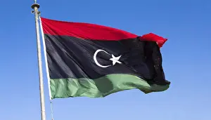 Digital Composing Of A Flag Drucke: The flag of Libya, fluttering in the wind