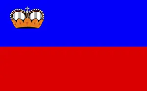 Drucke von Das Flaggenmotiv des Fürstentums Liechtenstein, das von zwei gleichen horizontalen Streifen in Rot und Weiß besteht Liechtenstein Drucke: Wappen des Fürstentums Liechtenstein