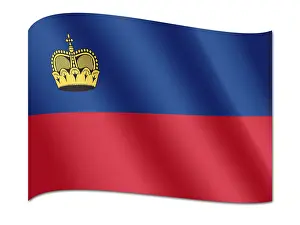 Drucke von Das Flaggenmotiv des Fürstentums Liechtenstein, das die Farben der Familie von und zu Liechtenstein darstellt: Rot für die Grafen von Habsburg-Laufenburg Liechtenstein Drucke: Flagge des Fürstentums Liechtenstein