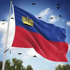 Verwandte Bilder Drucke: Flagge von Liechtenstein, Dies ist eine computer generierte und 3D-gere renderete Abbildung