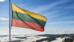 Baltic States Flag Drucke: The flag of Lithuania flutters in the wind