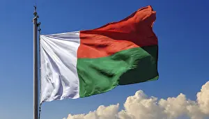 Blue Sky Flags Drucke: The flag of Madagascar, fluttering in the wind