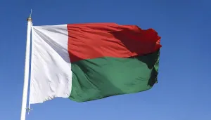 Isolated Flag Image Drucke: The flag of Madagascar, fluttering in the wind