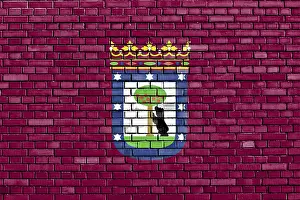 European Capital City Drucke: Flag of Madrid painted on brick wall