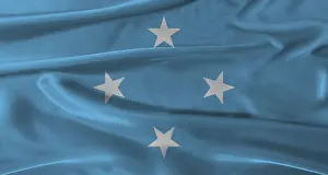 Close Up National Symbol Drucke: Flag of Micronesia with fabric textured background
