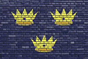 Empty Brick Walls Europe Drucke: Flag of Munster painted on brick wall