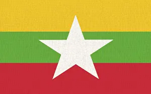 Myanmar National Symbol Drucke: Flag of Myanmar on fabric surface