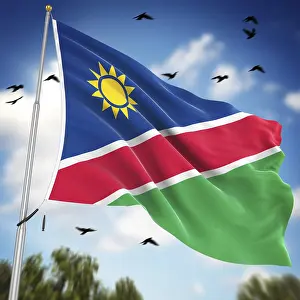 Digitally Generated Pictures Drucke: Flag of Namibia, This is a computer generated and 3d rendered image