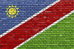 Namibia Flag Drucke: Flag of Namibia painted on brick wall