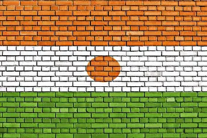 Niger Drucke: Flagge des Niger auf Ziegelmauer gemalt.