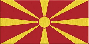 Nordmazedonien Drucke: Flagge von Nordmazedonien. Staatsymbol der Republik Nordmazedonien