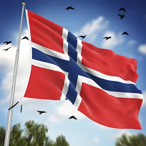 Digitally Generated Flags Drucke: Flag of Norway, This is a computer generated and 3d rendered image