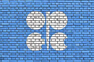 Brick Wall Patterns Drucke: Flag of OPEC painted on brick wall