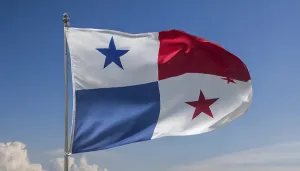 Flag Fluttering In Wind Drucke: The flag of Panama flutters in the wind